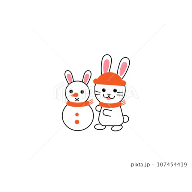かわいいうさぎとウサギの雪だるま