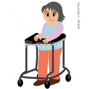 歩行器を使っている高齢の女性