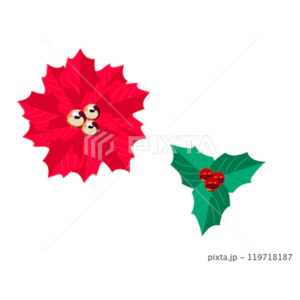ポインセチとヒイラギのイラスト