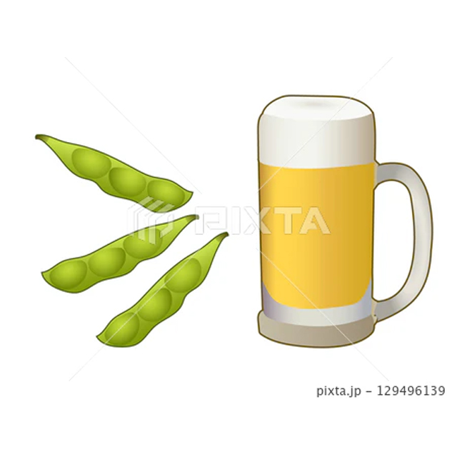ビールと枝豆のイラスト