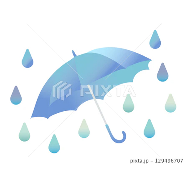 雨の日の雫のついた傘のイラスト